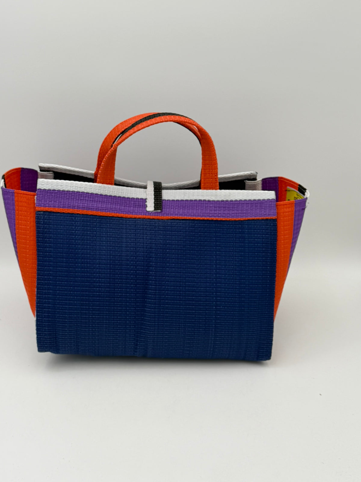 Berry Large handwoven tote bag by SCRUBIES in Blue,White,Orange,Purple,Black with Solid design and Leaf accent pattern