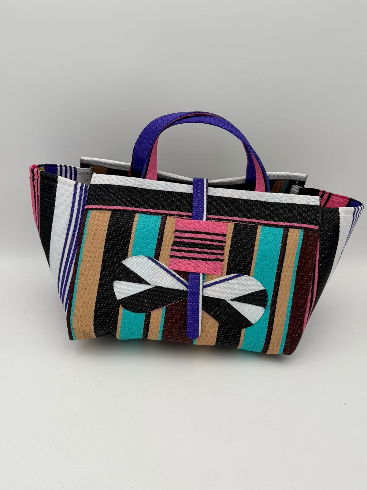Boho Large handwoven tote bag by SCRUBIES in Beige,Black,Teal,Pink,White,Black with Stripes design and Bow accent pattern