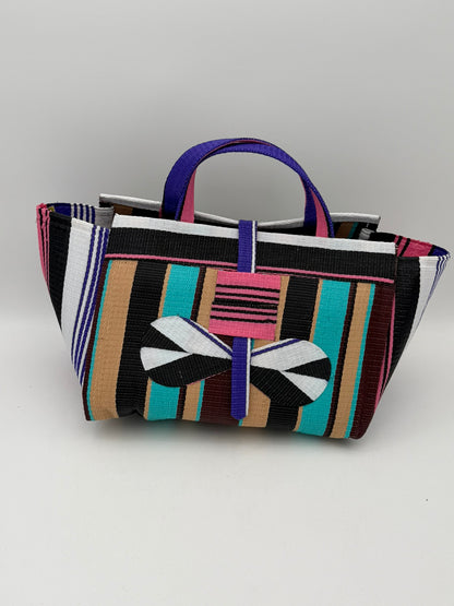 Boho Large handwoven tote bag by SCRUBIES in Beige,Black,Teal,Pink,White,Black with Stripes design and Bow accent pattern