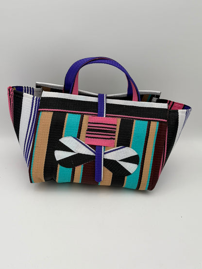 Boho Large handwoven tote bag by SCRUBIES in Beige,Black,Teal,Pink,White,Black with Stripes design and Bow accent pattern