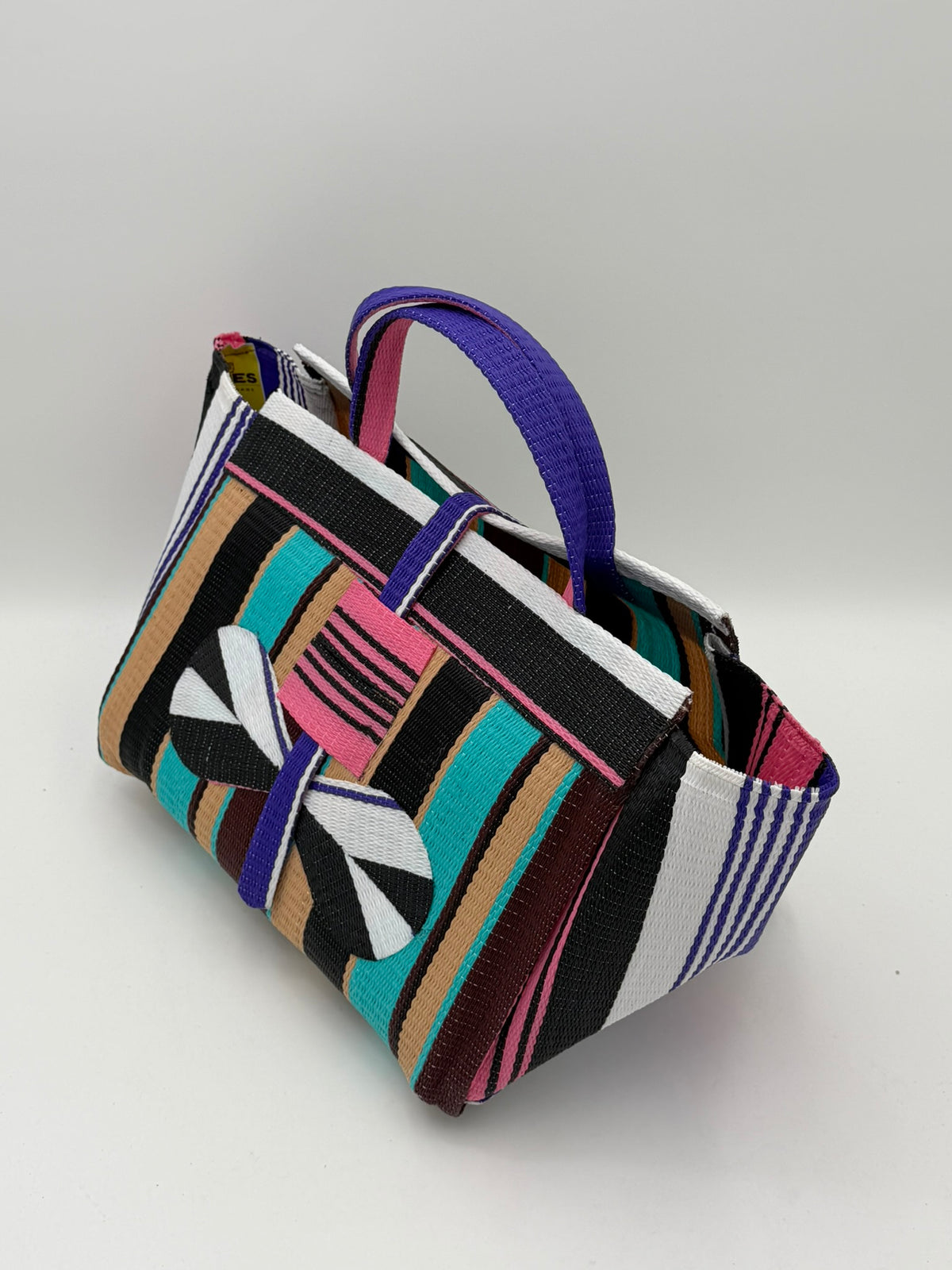 Boho Large handwoven tote bag by SCRUBIES in Beige,Black,Teal,Pink,White,Black with Stripes design and Bow accent pattern