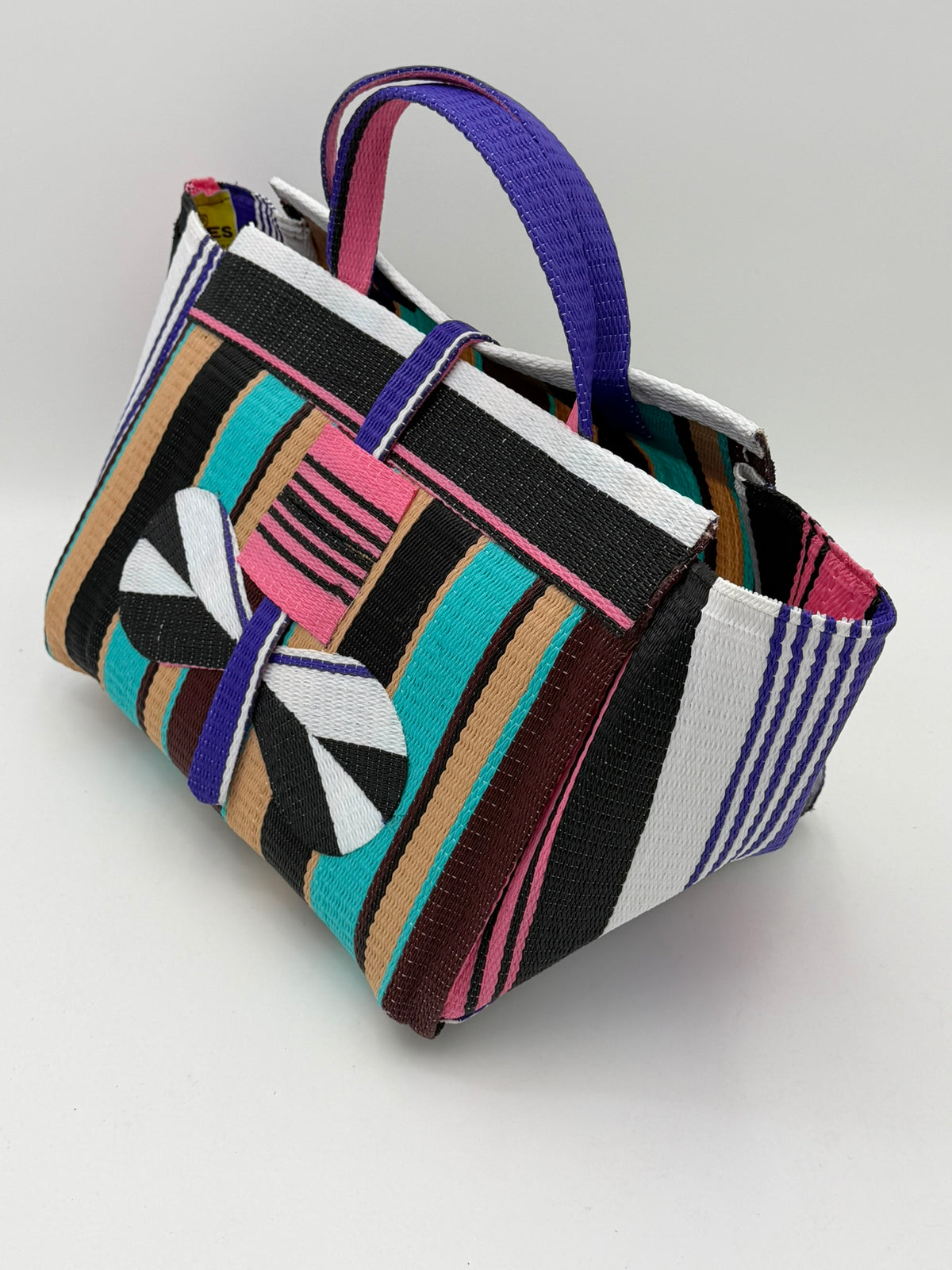 Boho Large handwoven tote bag by SCRUBIES in Beige,Black,Teal,Pink,White,Black with Stripes design and Bow accent pattern