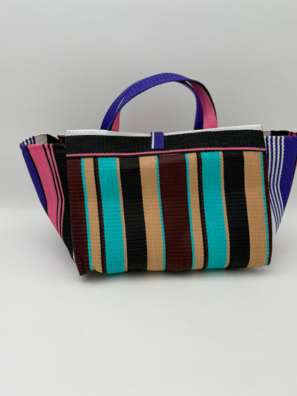 Boho Large handwoven tote bag by SCRUBIES in Beige,Black,Teal,Pink,White,Black with Stripes design and Bow accent pattern