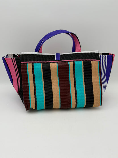 Boho Large handwoven tote bag by SCRUBIES in Beige,Black,Teal,Pink,White,Black with Stripes design and Bow accent pattern