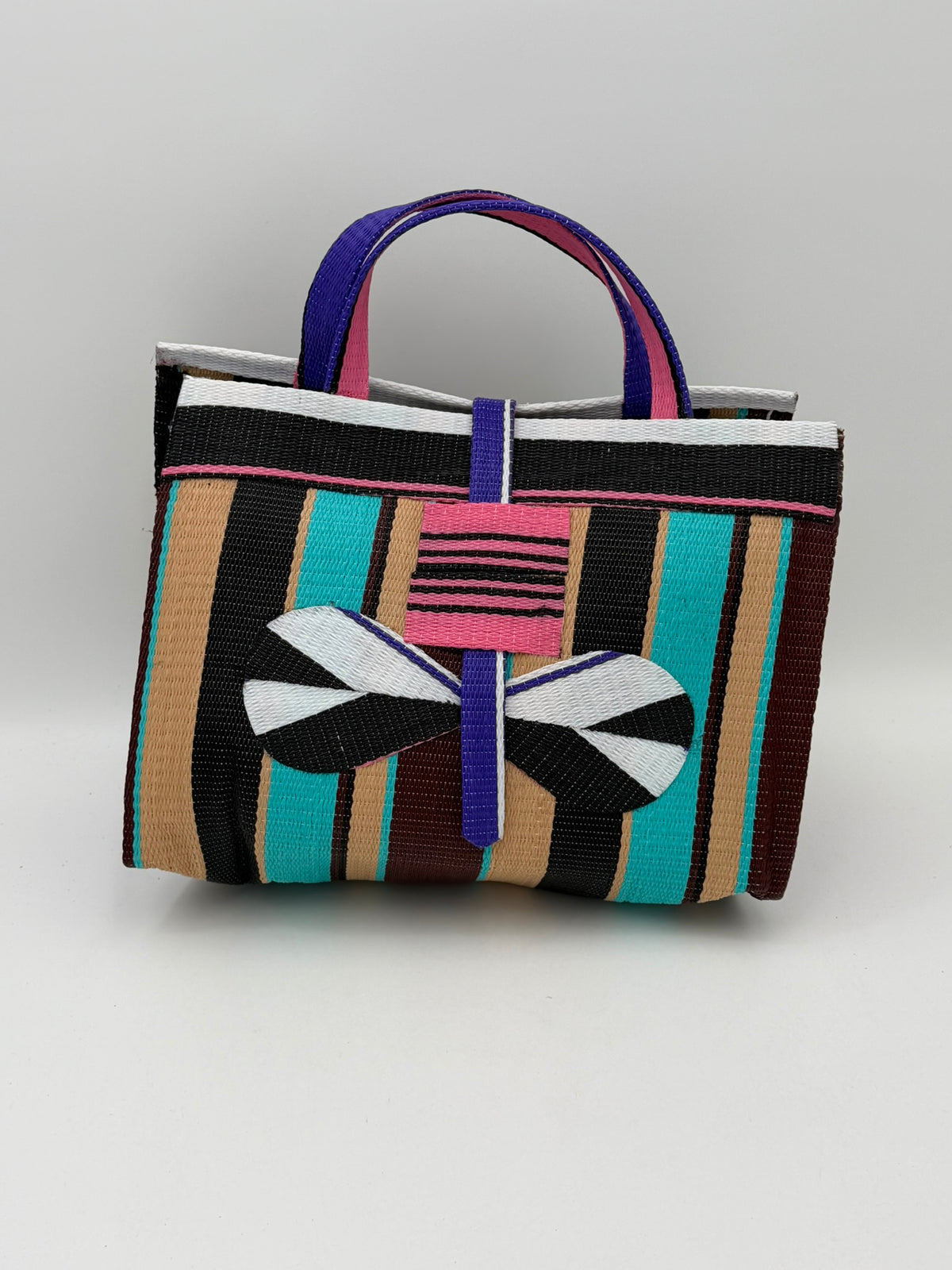 Boho Large handwoven tote bag by SCRUBIES in Beige,Black,Teal,Pink,White,Black with Stripes design and Bow accent pattern