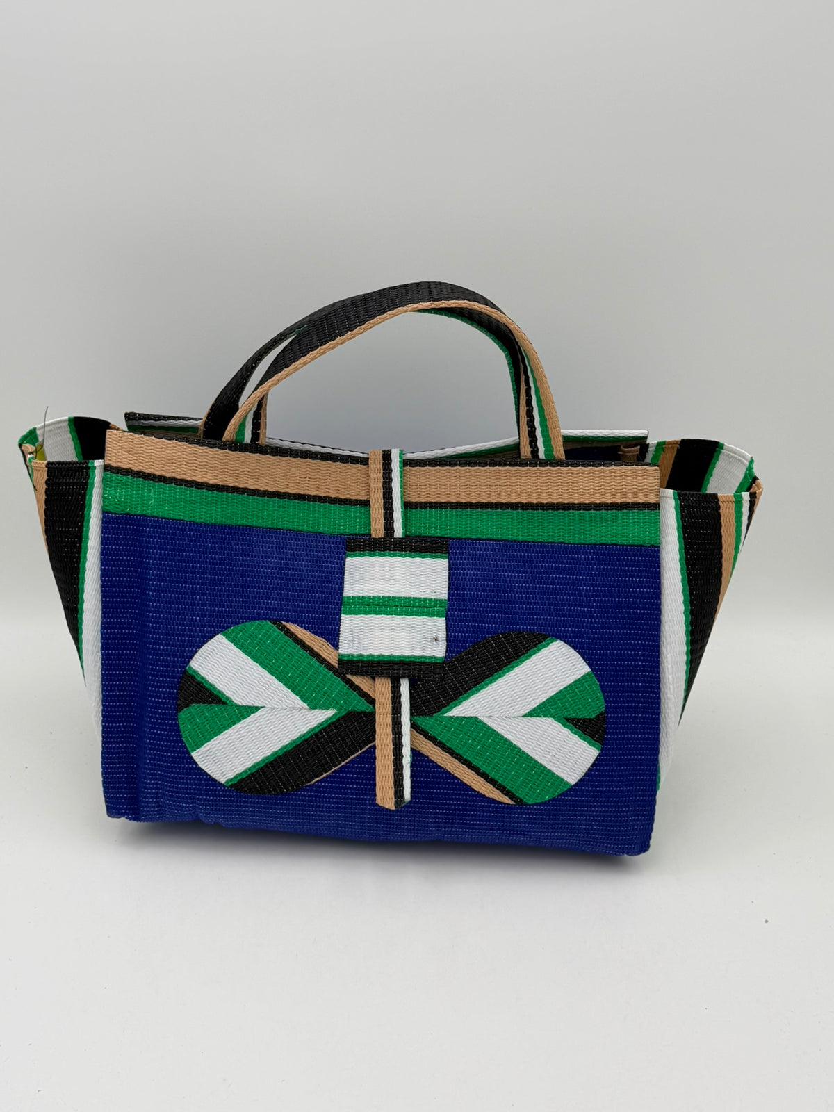 Berry Large handwoven tote bag by SCRUBIES in Blue,Beige,Green,White,Black with Solid design and Bow accent pattern