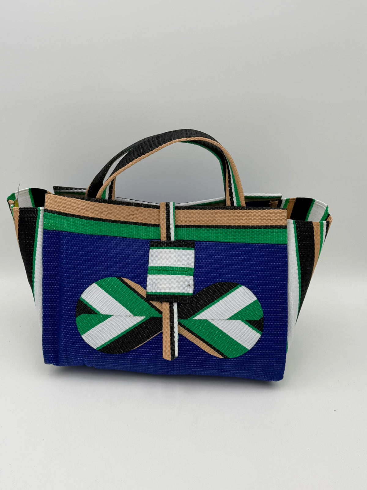 Berry Large handwoven tote bag by SCRUBIES in Blue,Beige,Green,White,Black with Solid design and Bow accent pattern
