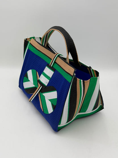 Berry Large handwoven tote bag by SCRUBIES in Blue,Beige,Green,White,Black with Solid design and Bow accent pattern