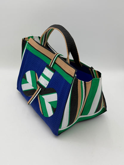 Berry Large handwoven tote bag by SCRUBIES in Blue,Beige,Green,White,Black with Solid design and Bow accent pattern