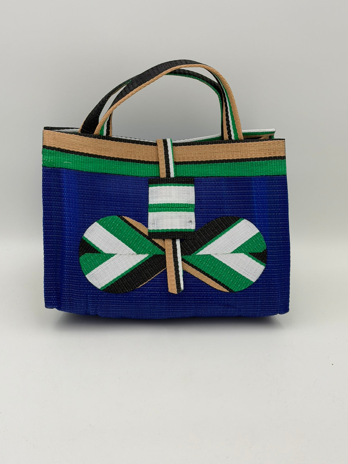 Berry Large handwoven tote bag by SCRUBIES in Blue,Beige,Green,White,Black with Solid design and Bow accent pattern