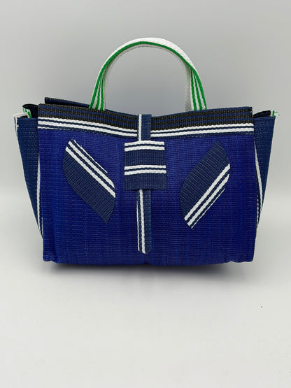 Berry Large handwoven tote bag by SCRUBIES in Blue,White,Green with Solid design and Leaf accent pattern