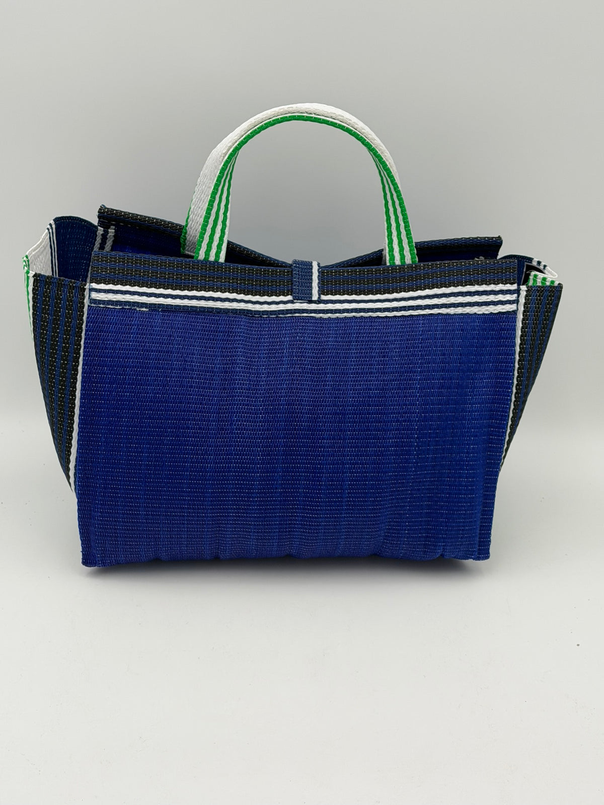 Berry Large handwoven tote bag by SCRUBIES in Blue,White,Green with Solid design and Leaf accent pattern