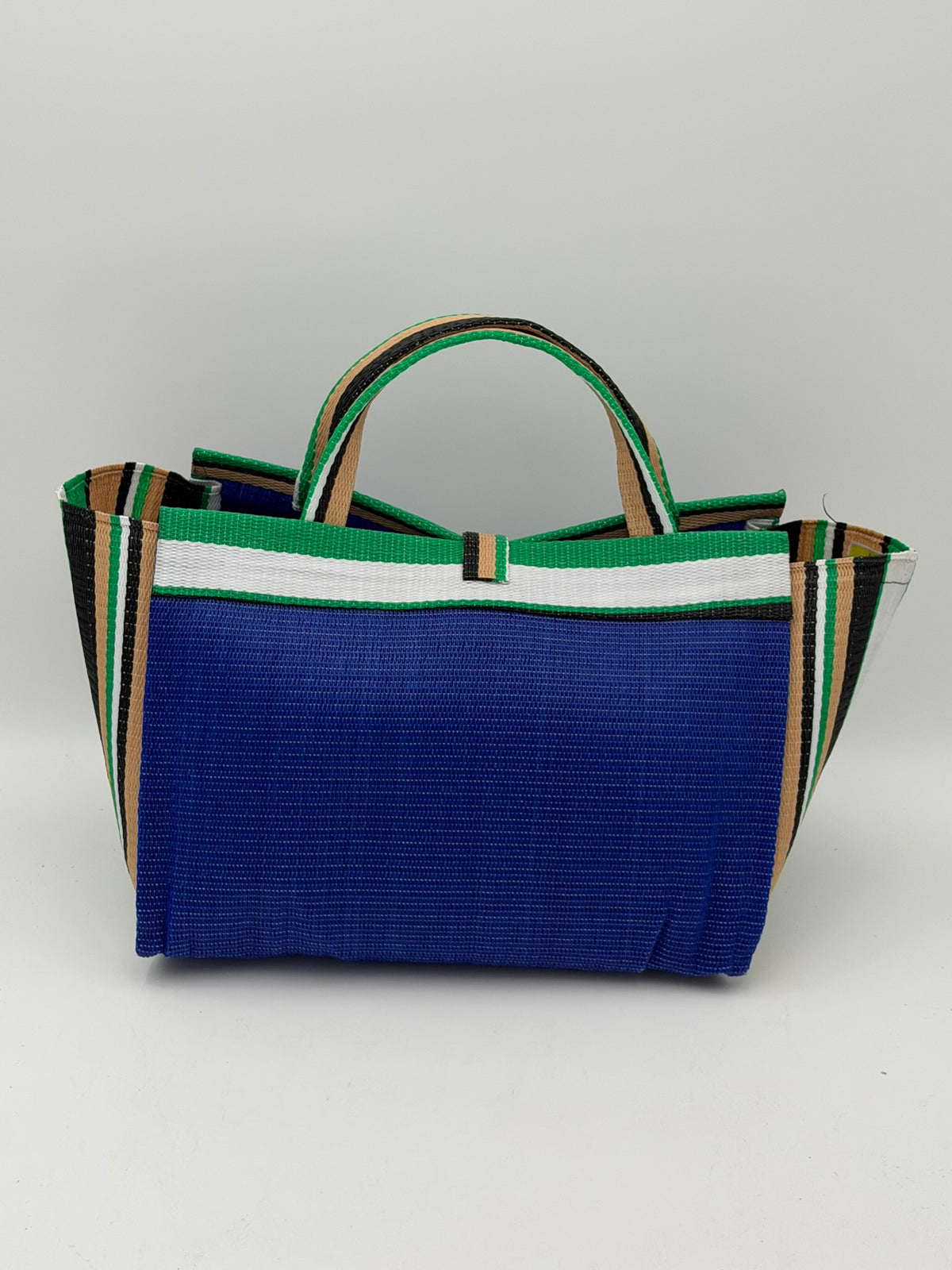 Berry Large handwoven tote bag by SCRUBIES in Blue,White,Green,Beige with Solid design and Leaf accent pattern