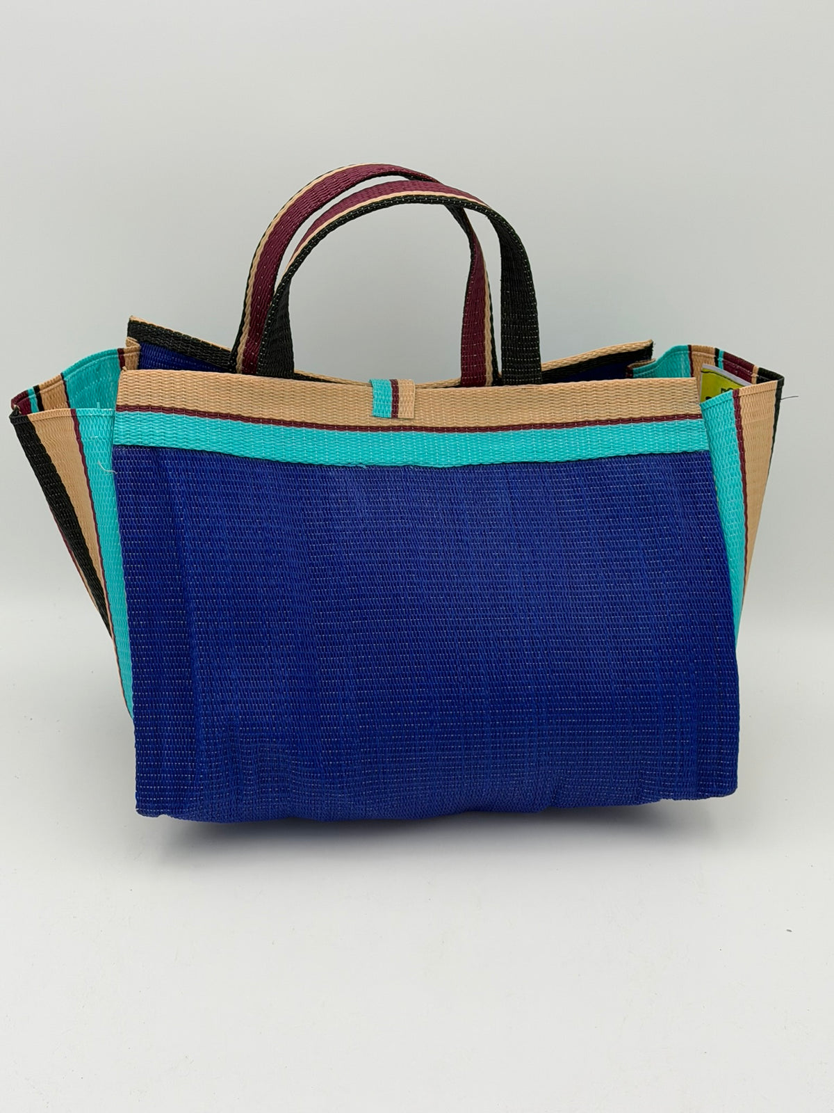 Berry Large handwoven tote bag by SCRUBIES in Blue,Beige,Teal, with Solid design and Leaf accent pattern