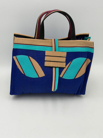 Berry Large handwoven tote bag by SCRUBIES in Blue,Beige,Teal, with Solid design and Leaf accent pattern