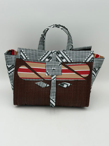 Brownie Large handwoven tote bag by SCRUBIES in Brown,Beige,White,Black with Solid design and Abstract accent pattern