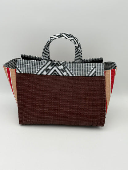 Brownie Large handwoven tote bag by SCRUBIES in Brown,Beige,White,Black with Solid design and Abstract accent pattern