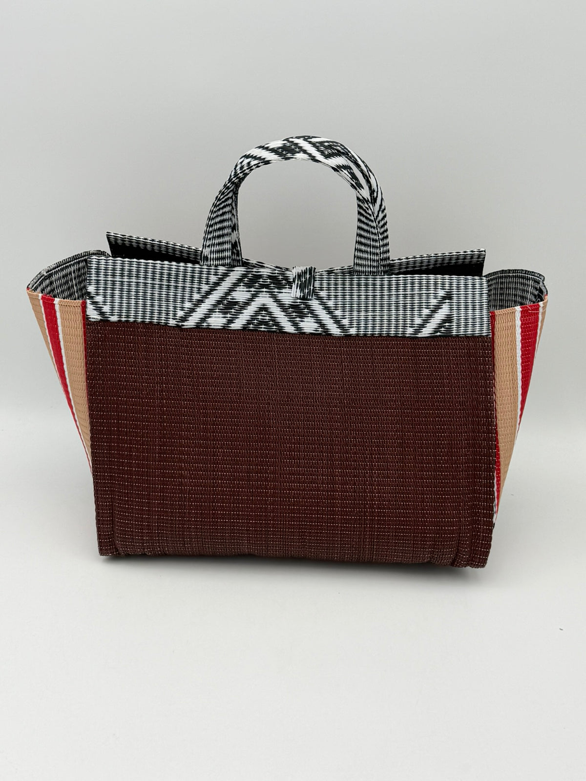Brownie Large handwoven tote bag by SCRUBIES in Brown,Beige,White,Black with Solid design and Abstract accent pattern