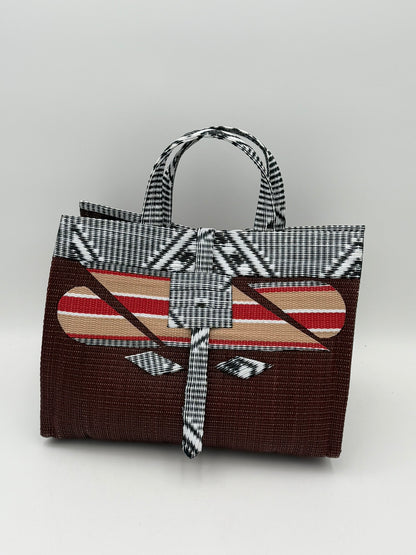 Brownie Large handwoven tote bag by SCRUBIES in Brown,Beige,White,Black with Solid design and Abstract accent pattern