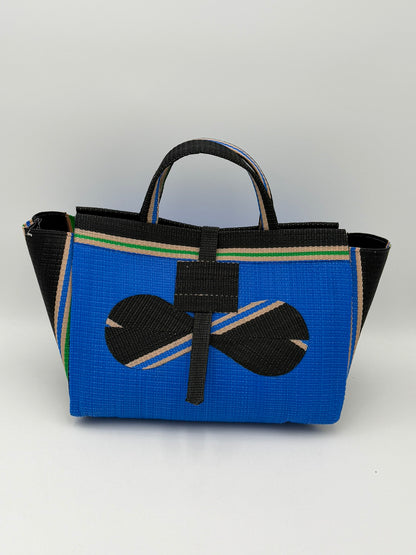 Lagoon Large handwoven tote bag by SCRUBIES in Blue,Black,Beige with Solid design and Bow accent pattern