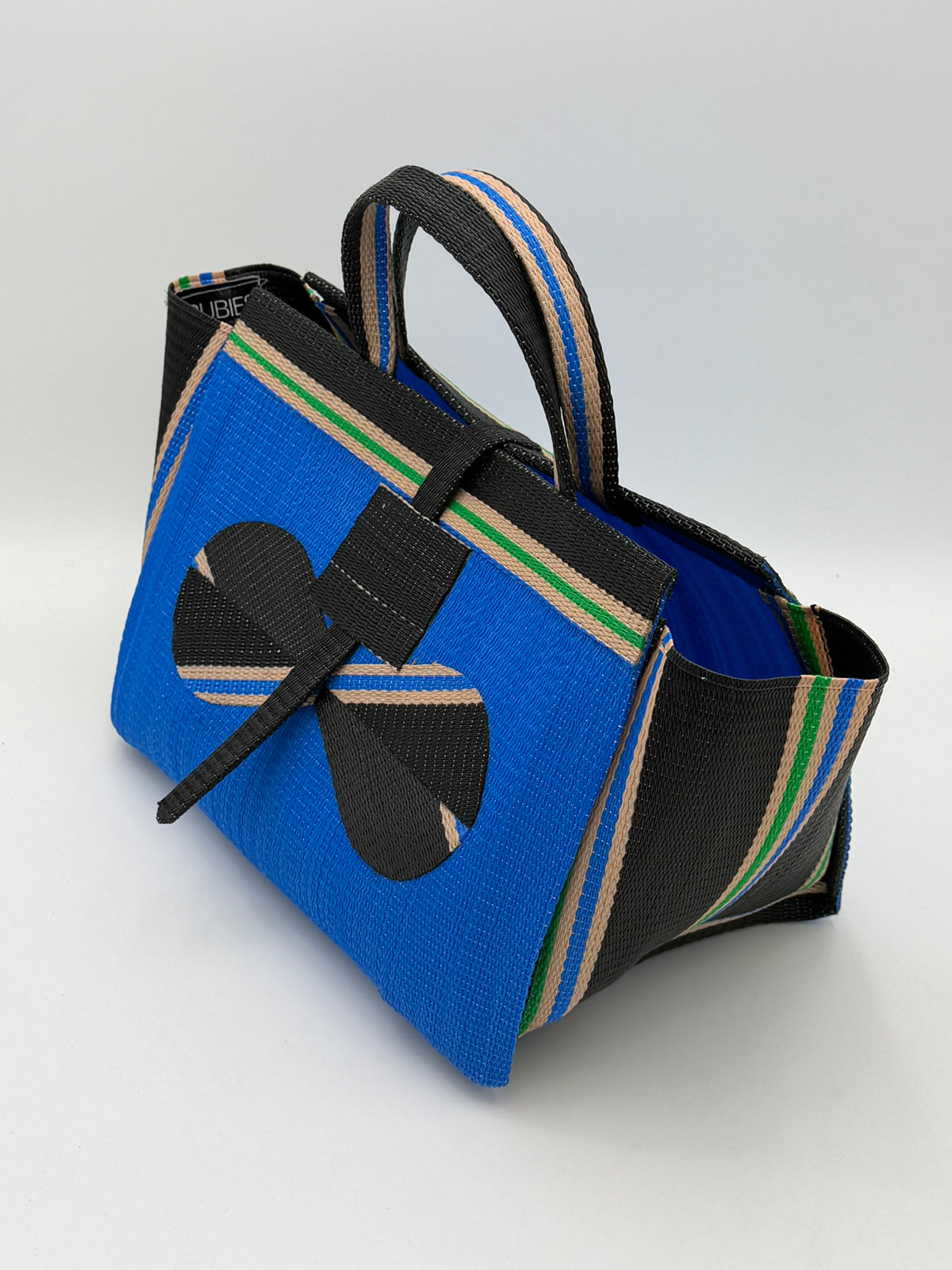 Lagoon Large handwoven tote bag by SCRUBIES in Blue,Black,Beige with Solid design and Bow accent pattern