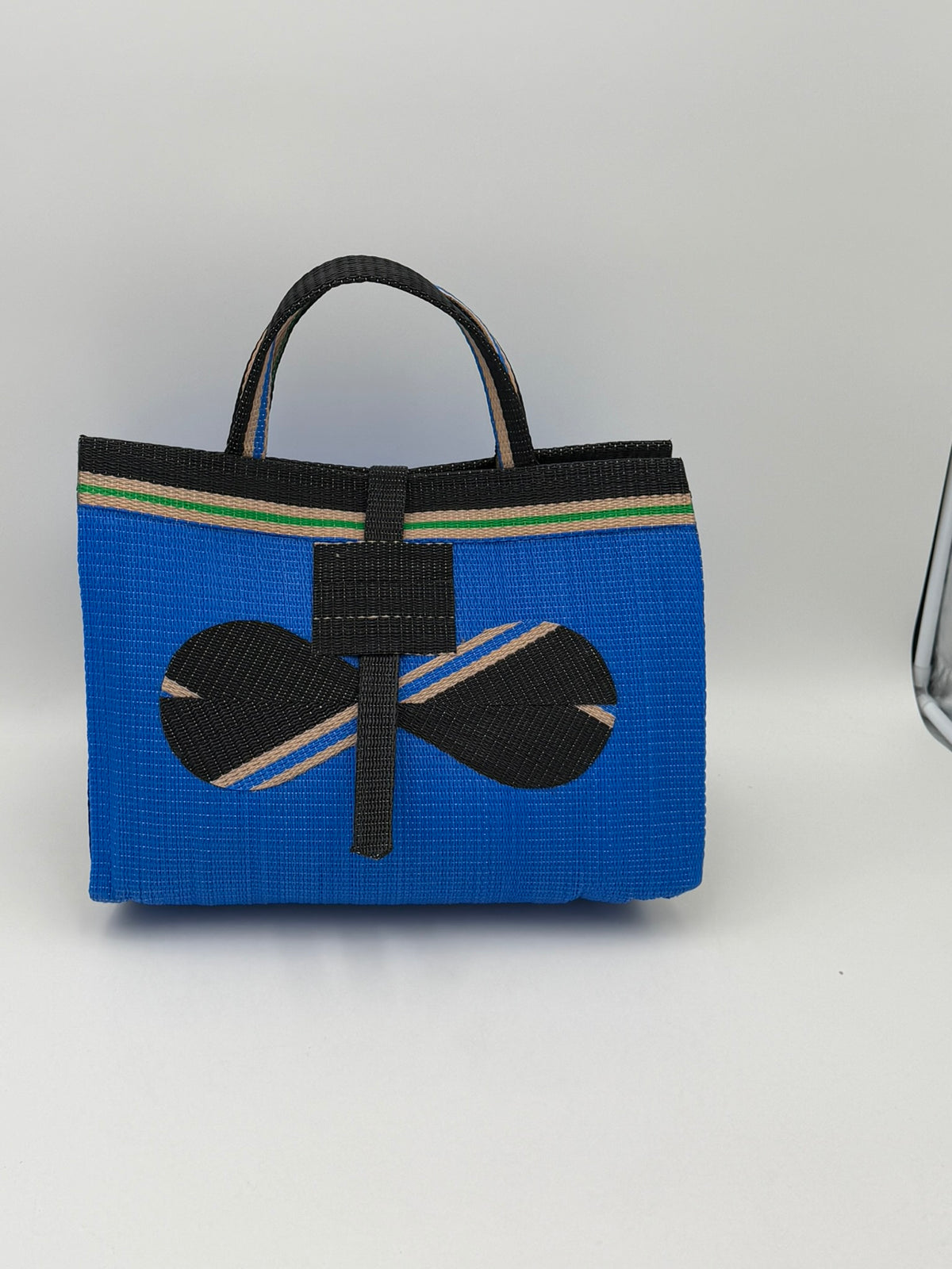 Lagoon Large handwoven tote bag by SCRUBIES in Blue,Black,Beige with Solid design and Bow accent pattern