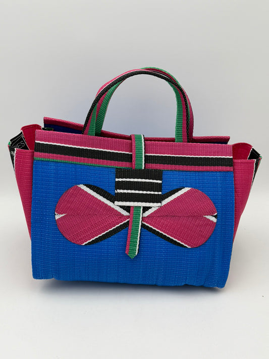 Lagoon Large handwoven tote bag by SCRUBIES in Blur,Pink,White,Black with Solid design and Bow accent pattern