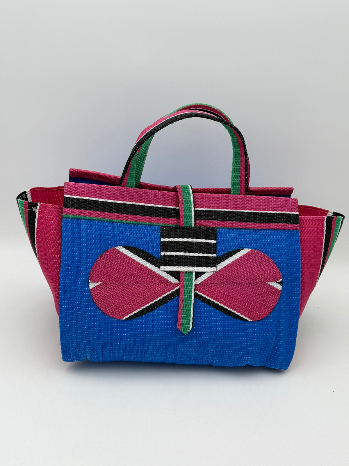 Lagoon Large handwoven tote bag by SCRUBIES in Blur,Pink,White,Black with Solid design and Bow accent pattern