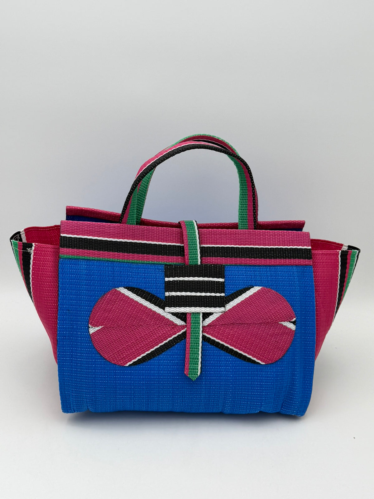 Lagoon Large handwoven tote bag by SCRUBIES in Blur,Pink,White,Black with Solid design and Bow accent pattern