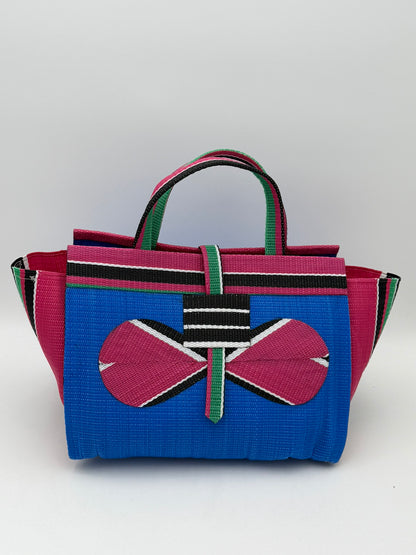 Lagoon Large handwoven tote bag by SCRUBIES in Blur,Pink,White,Black with Solid design and Bow accent pattern