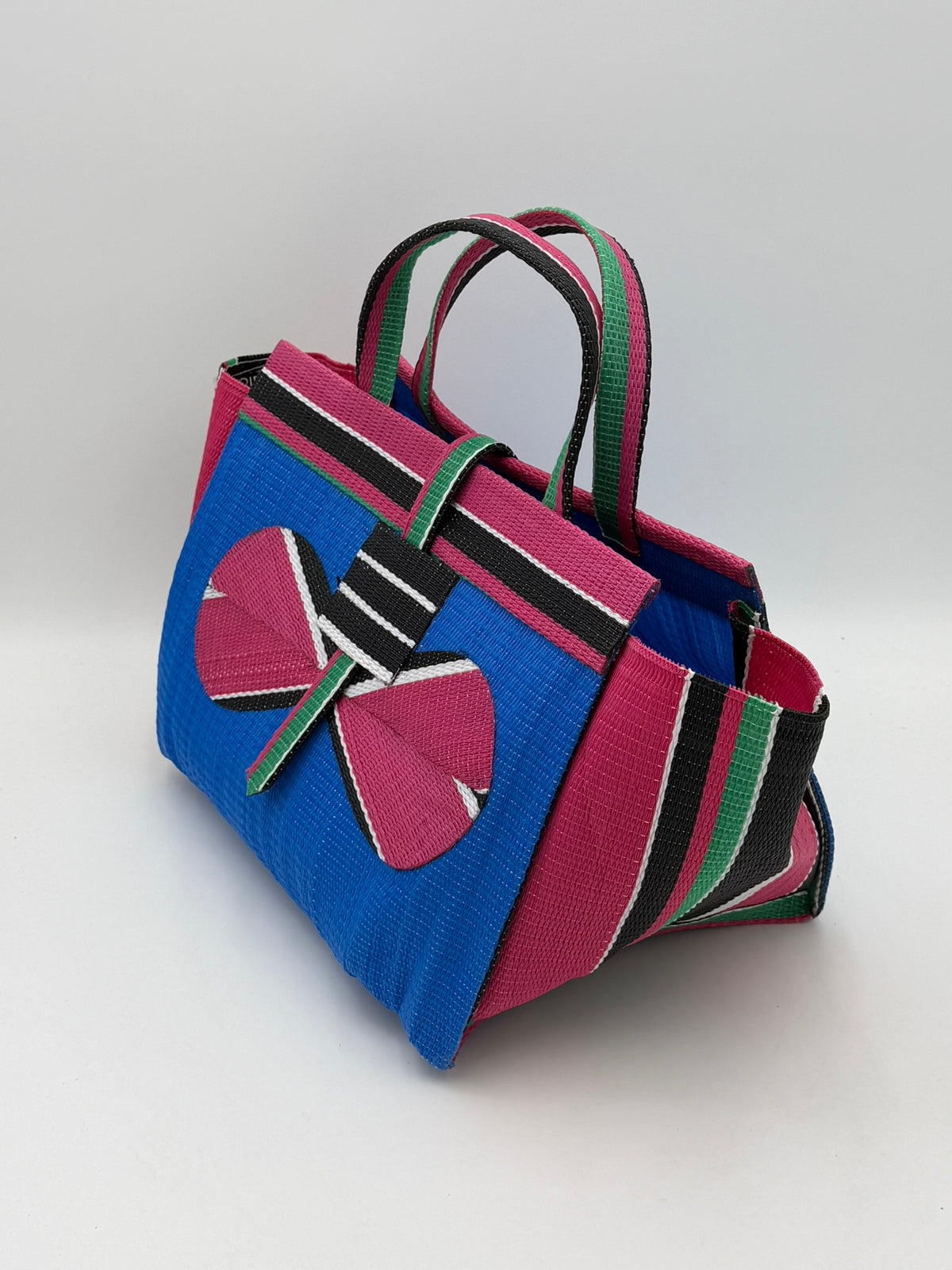 Lagoon Large handwoven tote bag by SCRUBIES in Blur,Pink,White,Black with Solid design and Bow accent pattern
