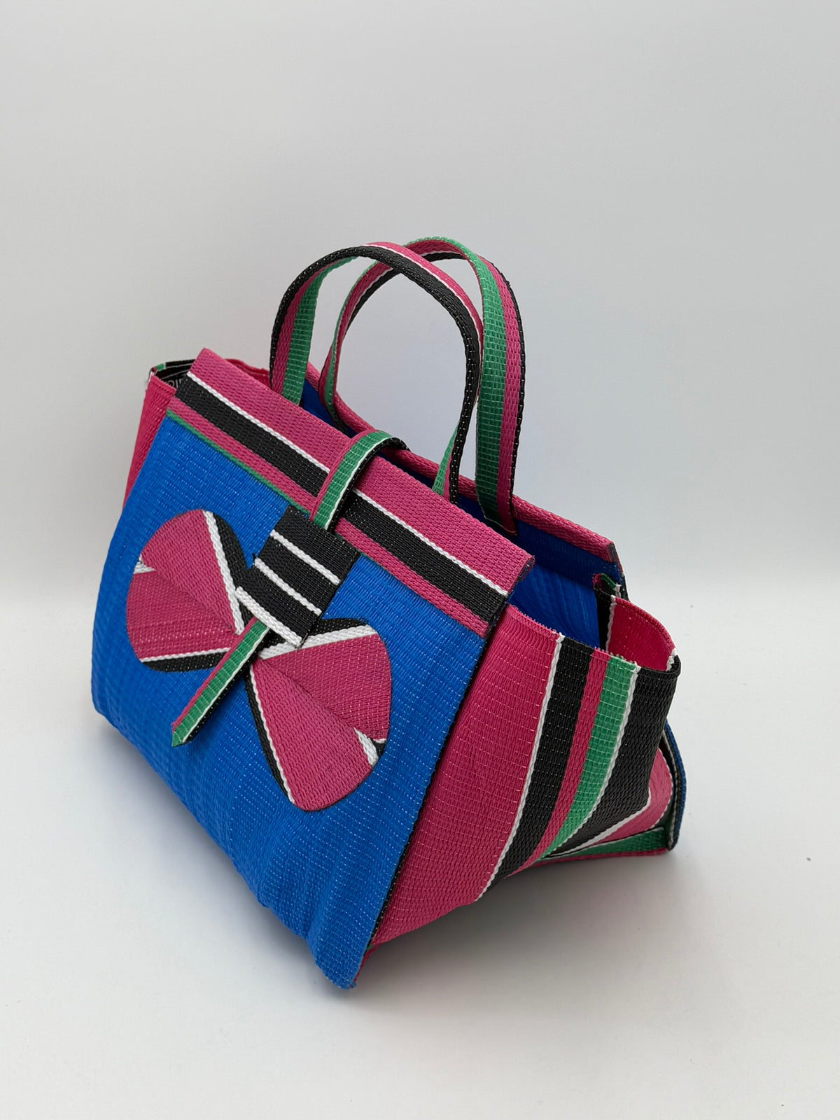 Lagoon Large handwoven tote bag by SCRUBIES in Blur,Pink,White,Black with Solid design and Bow accent pattern