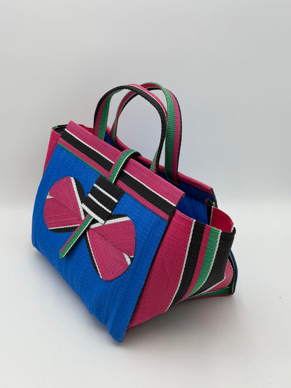 Lagoon Large handwoven tote bag by SCRUBIES in Blur,Pink,White,Black with Solid design and Bow accent pattern