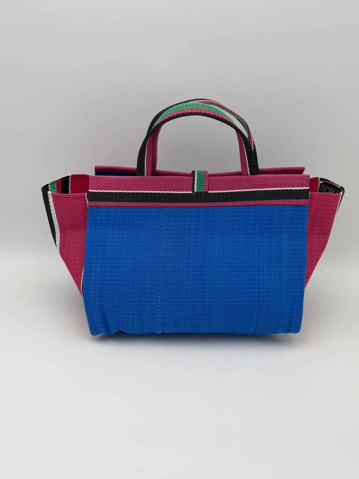 Lagoon Large handwoven tote bag by SCRUBIES in Blur,Pink,White,Black with Solid design and Bow accent pattern