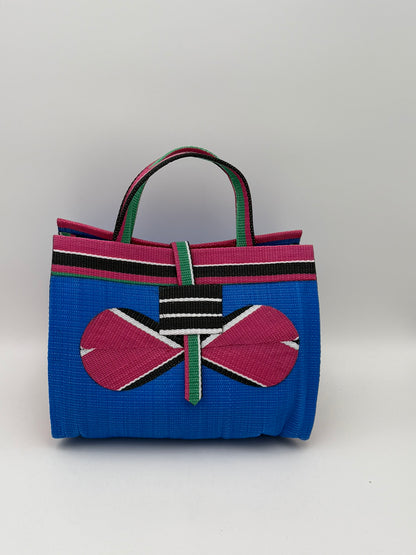 Lagoon Large handwoven tote bag by SCRUBIES in Blur,Pink,White,Black with Solid design and Bow accent pattern