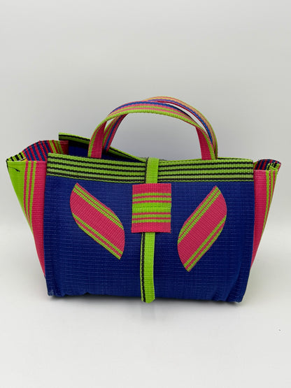Berry Large handwoven tote bag by SCRUBIES in Blue,Lime,Pink with Solid design and Leaf accent pattern