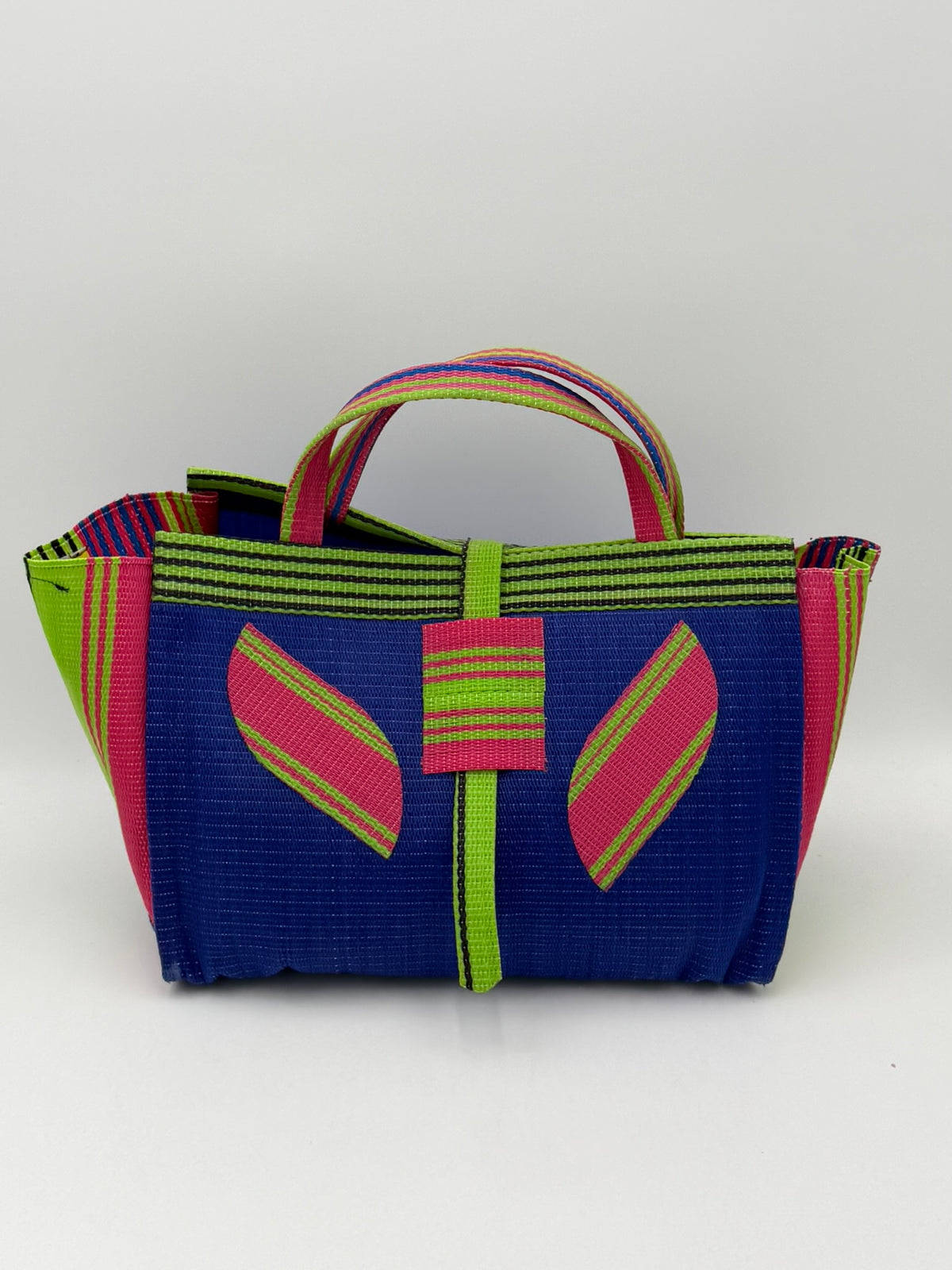 Berry Large handwoven tote bag by SCRUBIES in Blue,Lime,Pink with Solid design and Leaf accent pattern