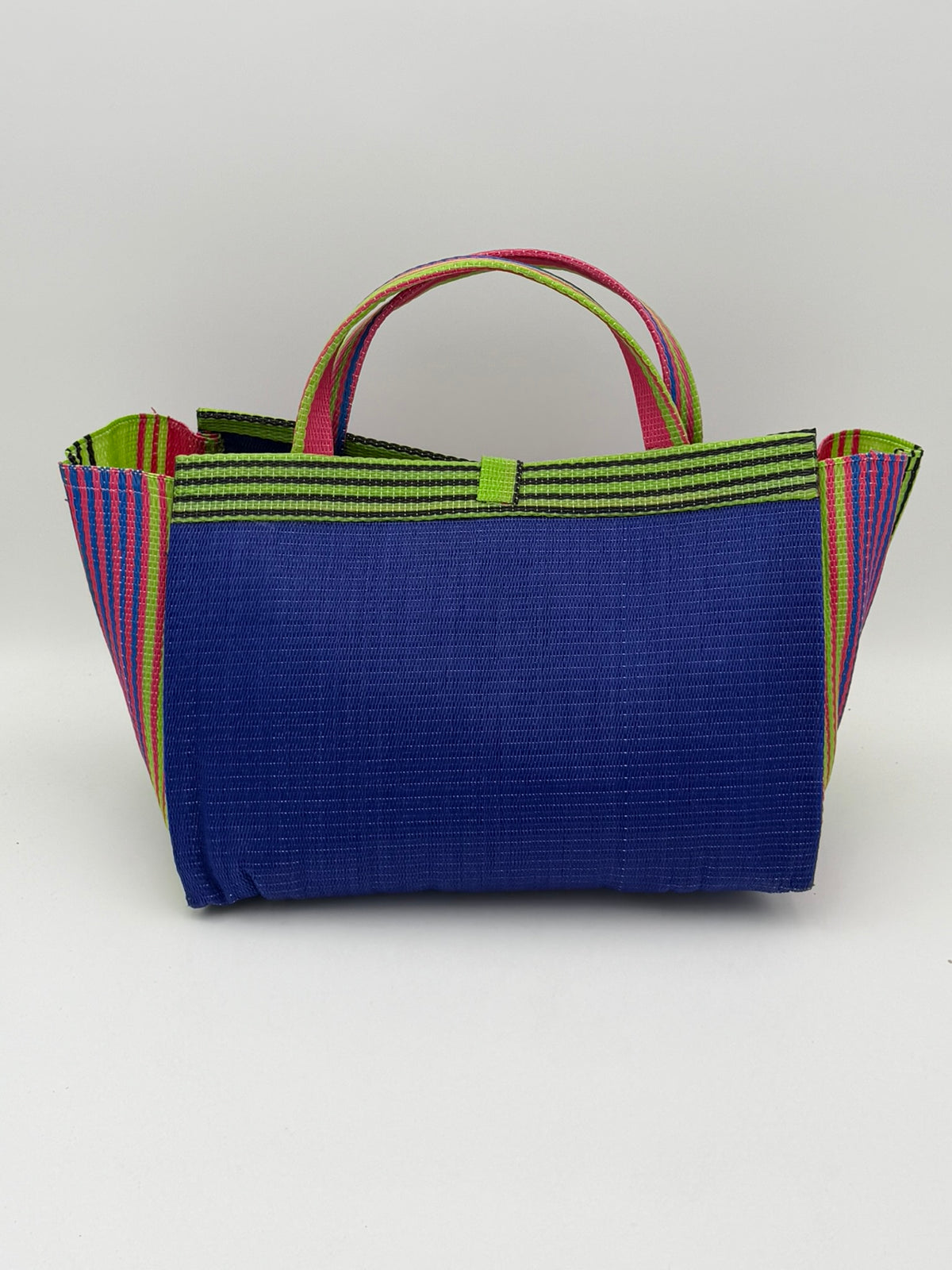 Berry Large handwoven tote bag by SCRUBIES in Blue,Lime,Pink with Solid design and Leaf accent pattern