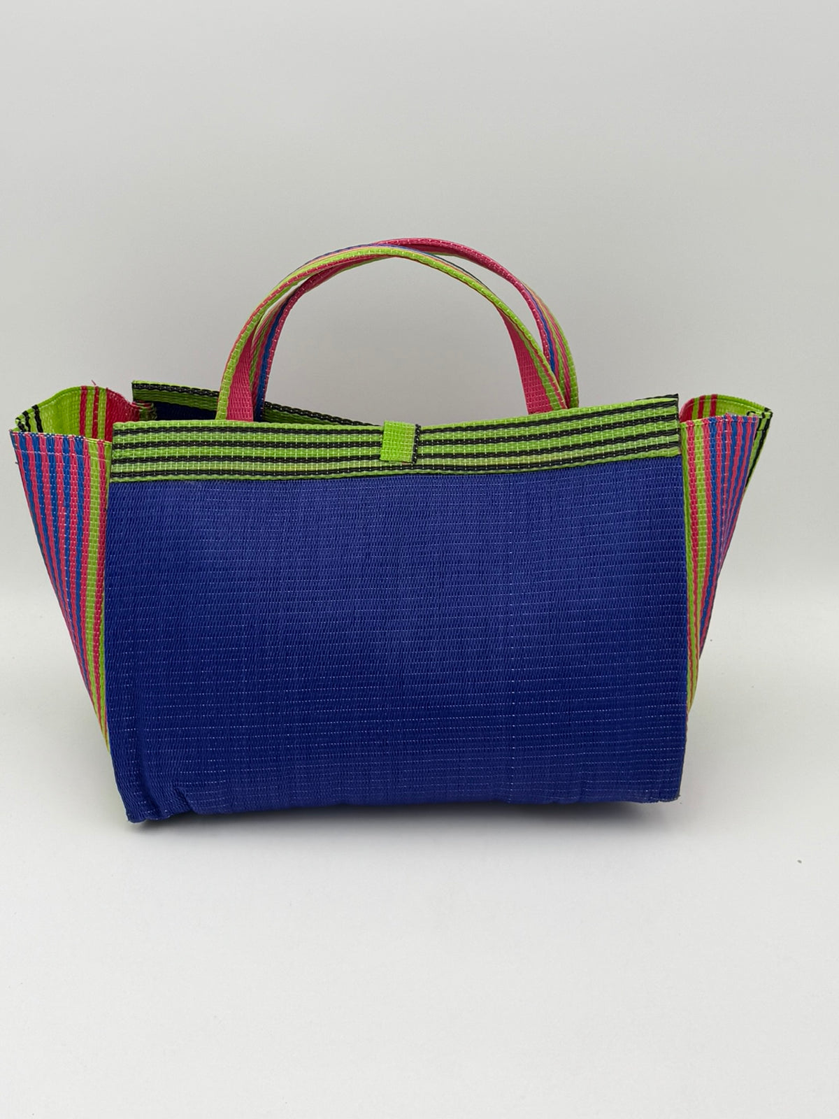 Berry Large handwoven tote bag by SCRUBIES in Blue,Lime,Pink with Solid design and Leaf accent pattern