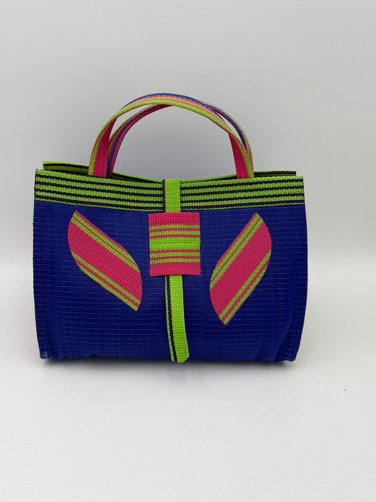 Berry Large handwoven tote bag by SCRUBIES in Blue,Lime,Pink with Solid design and Leaf accent pattern