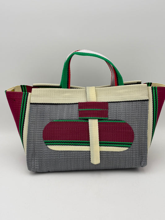 Metallic Large handwoven tote bag by SCRUBIES in Grey,Wine,Cream,Green with Solid design and Oval accent pattern