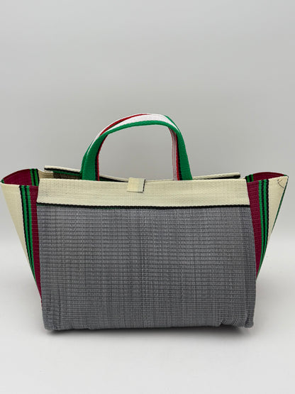 Metallic Large handwoven tote bag by SCRUBIES in Grey,Wine,Cream,Green with Solid design and Oval accent pattern