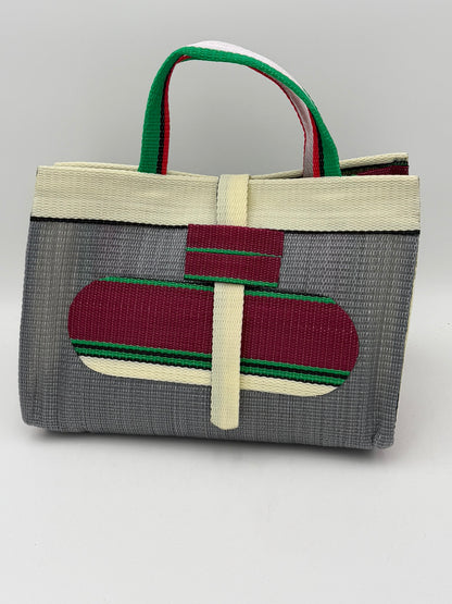 Metallic Large handwoven tote bag by SCRUBIES in Grey,Wine,Cream,Green with Solid design and Oval accent pattern