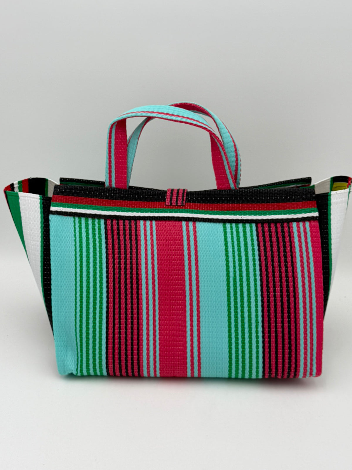 Arabian Large handwoven tote bag by SCRUBIES in Teal,Pink,Green,White,Black,Red with Stripes design and Oval accent pattern