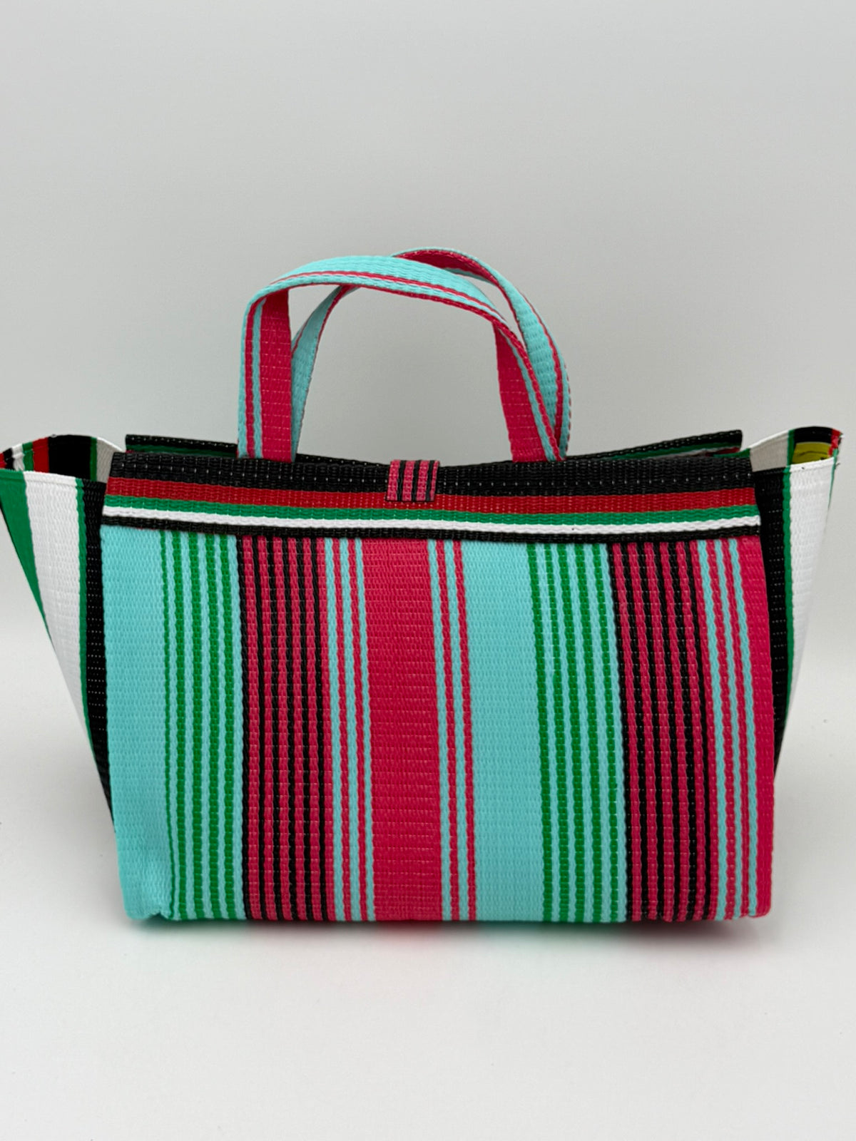 Arabian Large handwoven tote bag by SCRUBIES in Teal,Pink,Green,White,Black,Red with Stripes design and Oval accent pattern