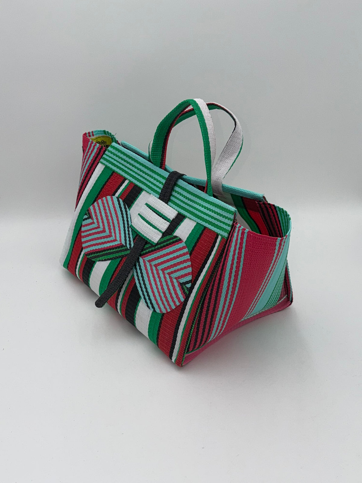 Arabian Large handwoven tote bag by SCRUBIES in Teal,Green,Red,White,Black,Pink with Stripes design and Bow accent pattern