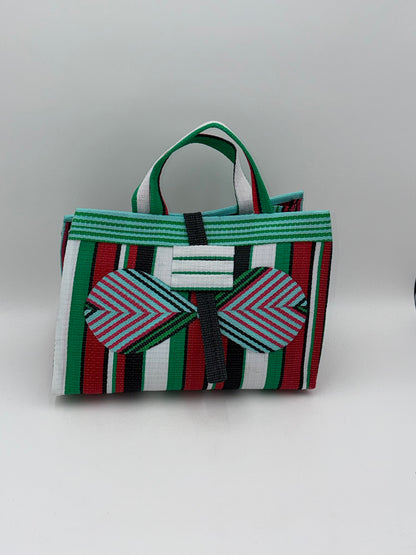 Arabian Large handwoven tote bag by SCRUBIES in Teal,Green,Red,White,Black,Pink with Stripes design and Bow accent pattern