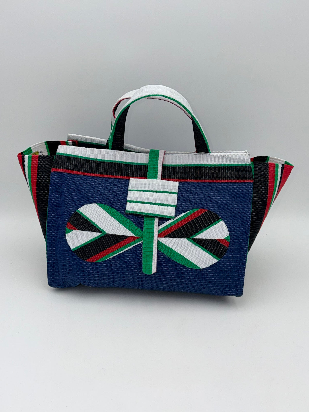 Berry Large handwoven tote bag by SCRUBIES in Blue,Wihite,Green,Red,Black with Solid design and Bow accent pattern
