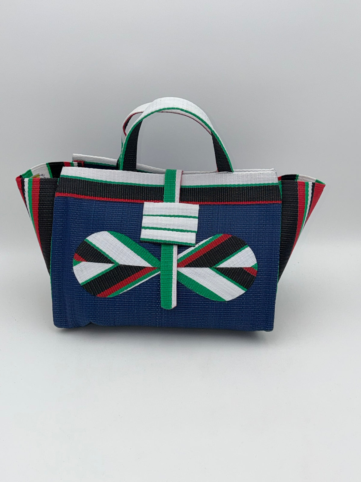 Berry Large handwoven tote bag by SCRUBIES in Blue,Wihite,Green,Red,Black with Solid design and Bow accent pattern