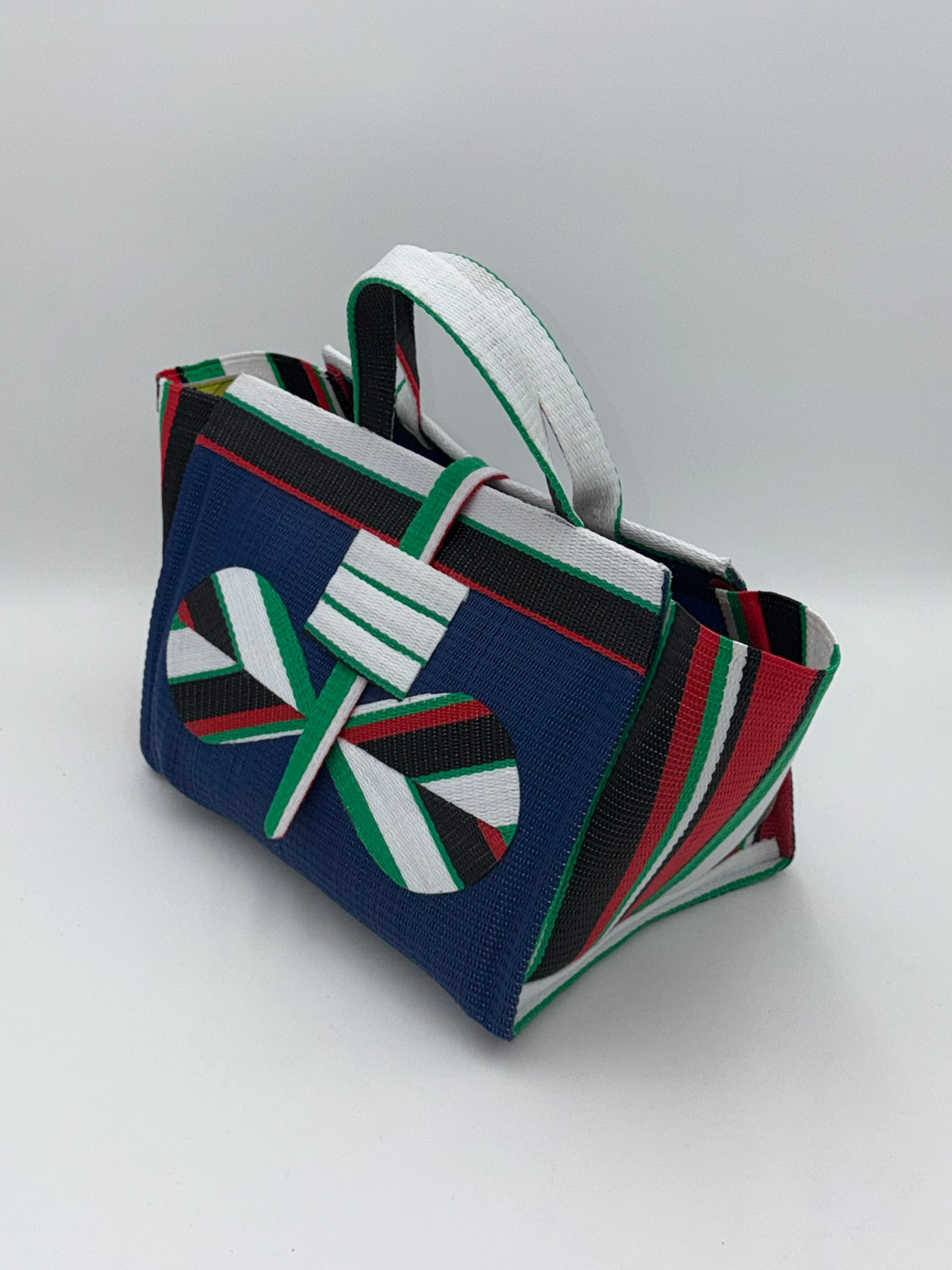 Berry Large handwoven tote bag by SCRUBIES in Blue,Wihite,Green,Red,Black with Solid design and Bow accent pattern